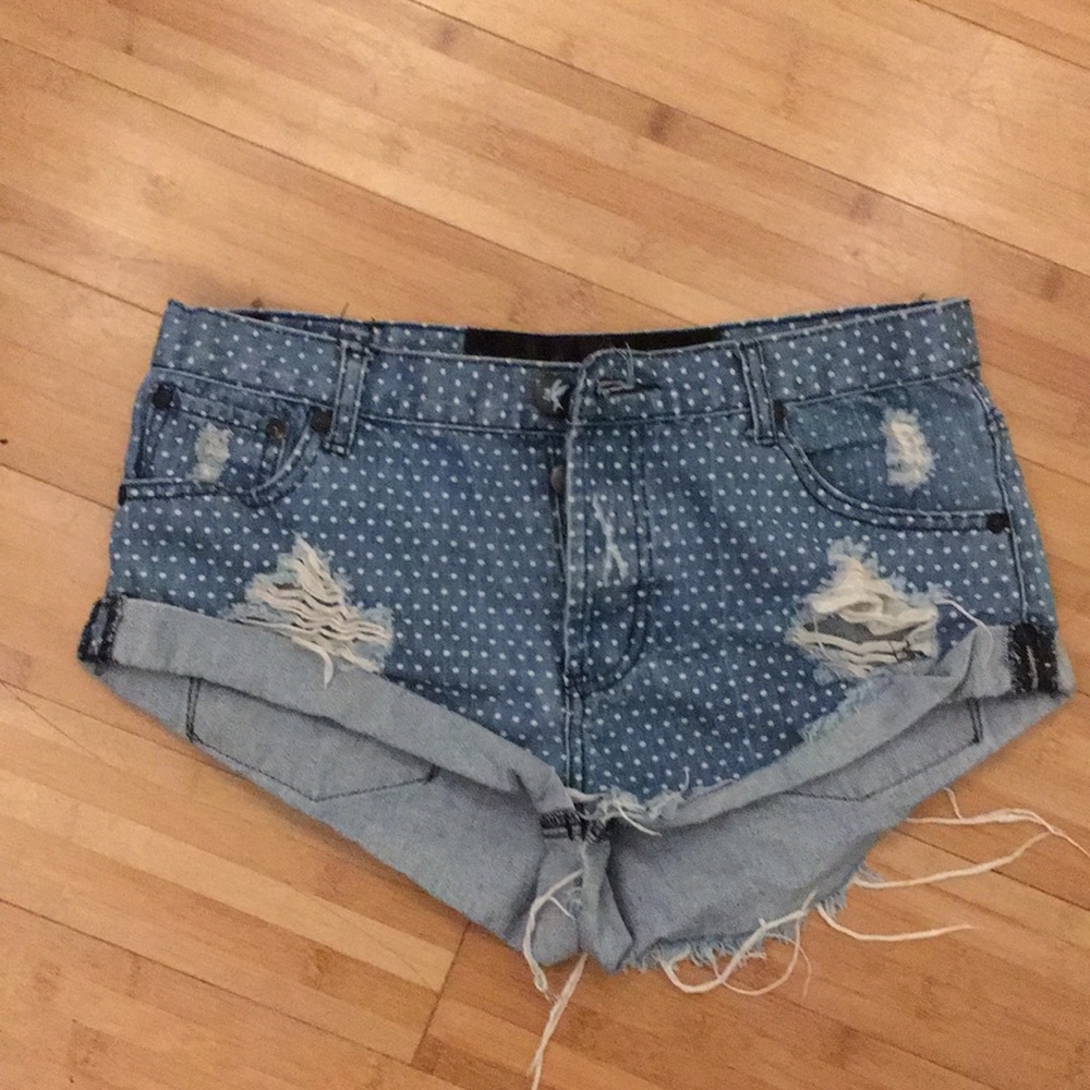 One teaspoon polka dot denim shorts